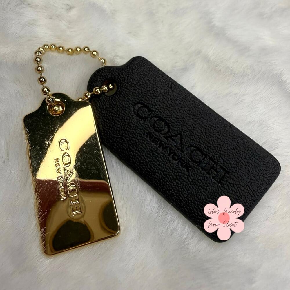 1.5" COACH Cream Silver Hang Tag Key Fob Bag Charm Set